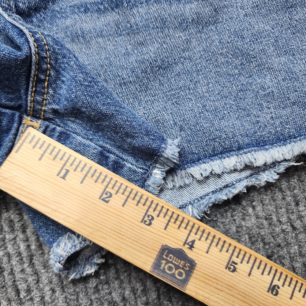 No Boundaries Denim Shortalls Medium Wash Frayed Hem Bib Overalls Size L 11-13 - Picture 2 of 6